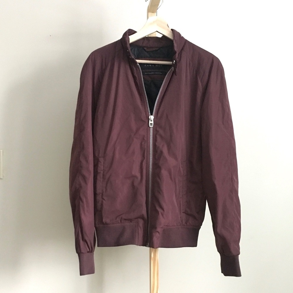 Zara Man Bomber Jacket Burgundy Zip Front Casual Mens Size Medium